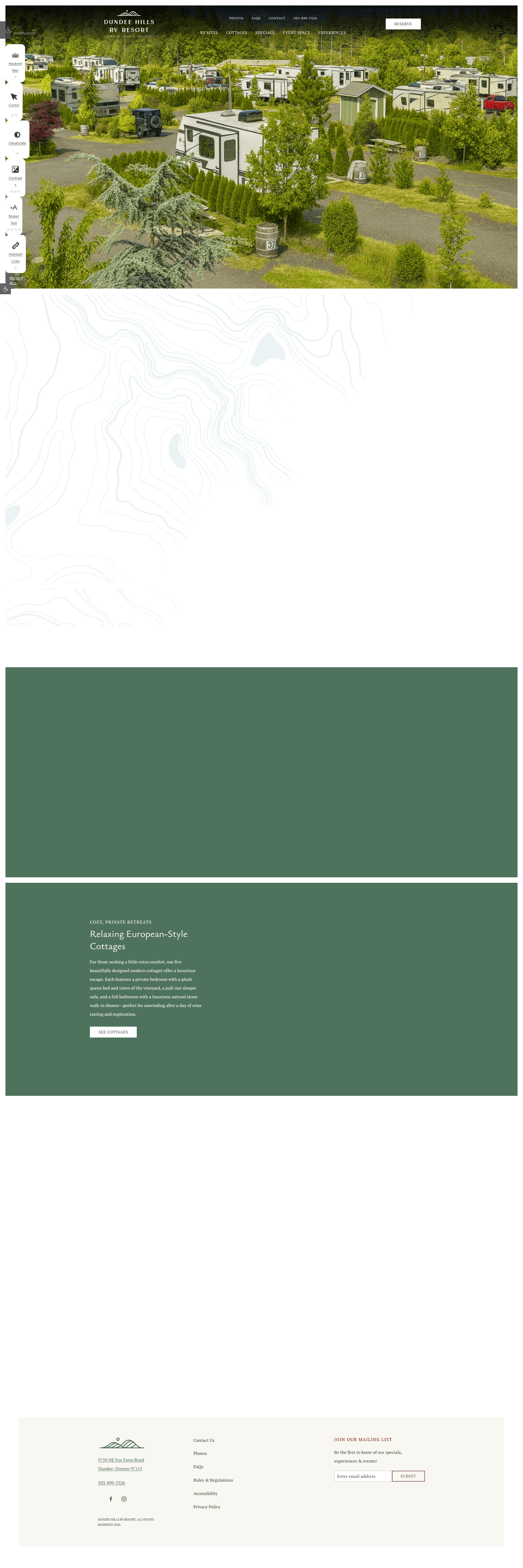 Dundee Hills RV Resort website screenshot