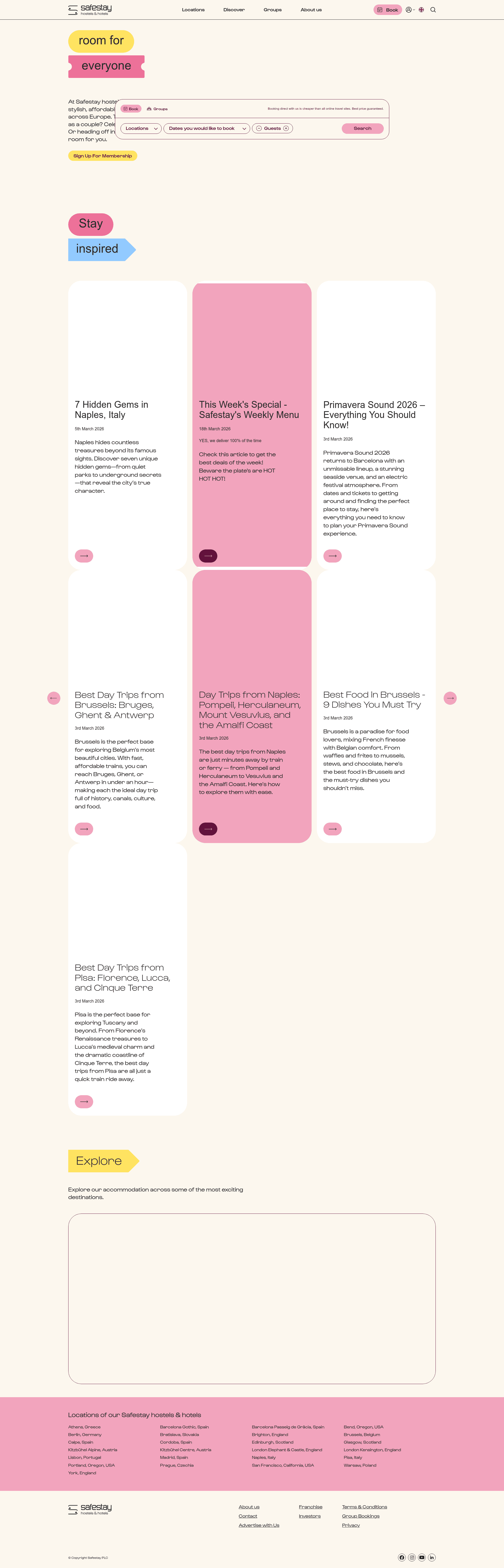 Safestay website screenshot