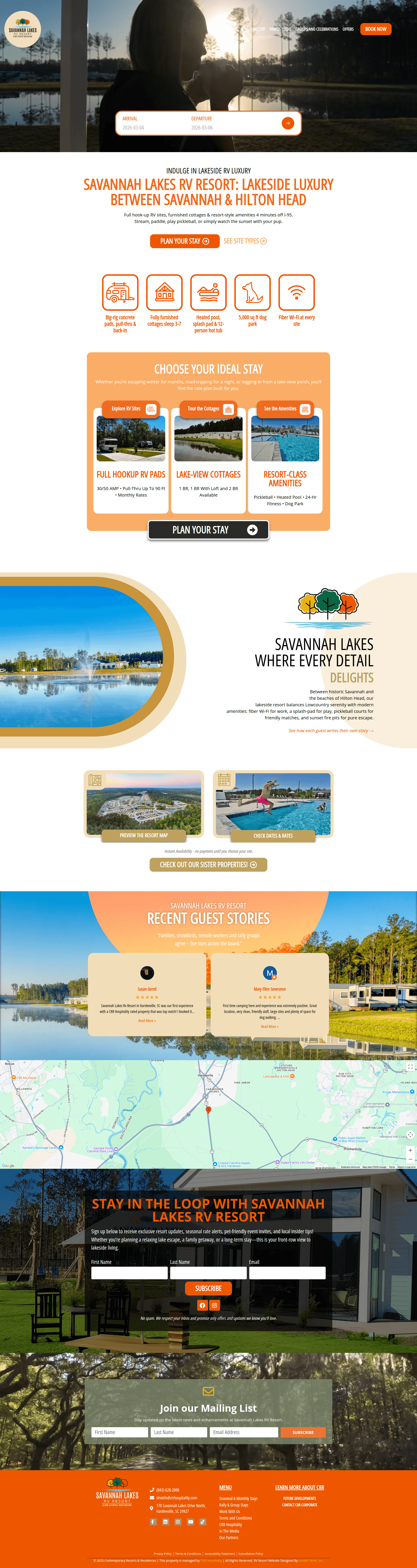 Savannah Lakes RV Resort website screenshot