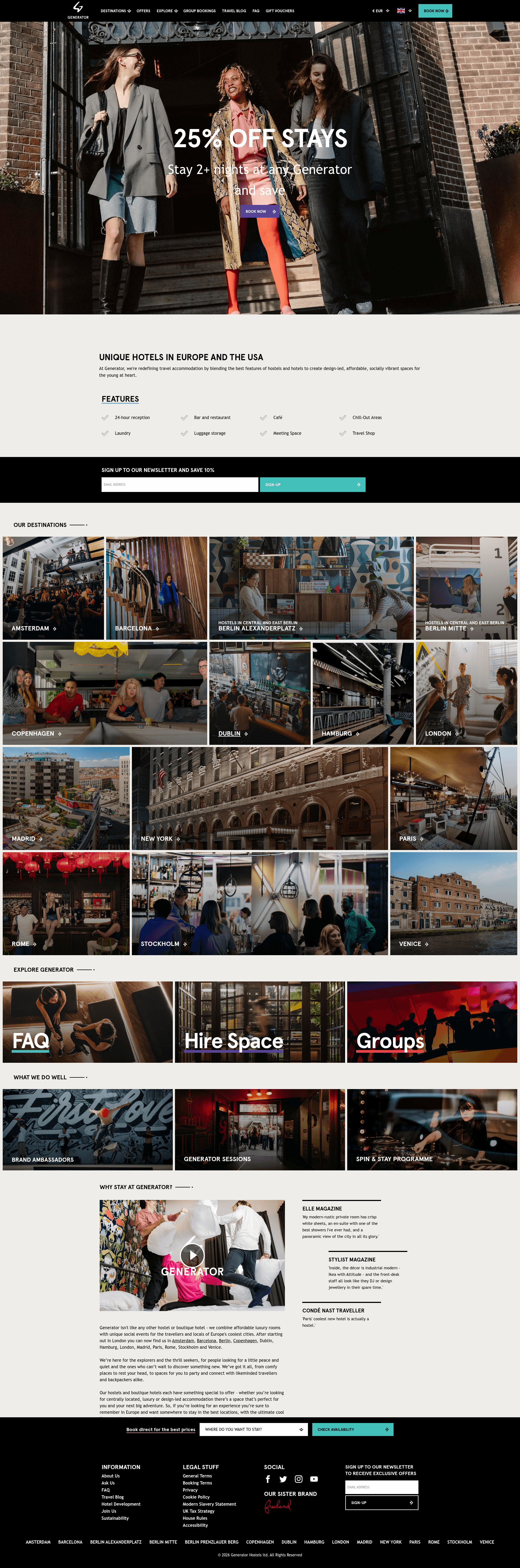 Generator Hostels website screenshot