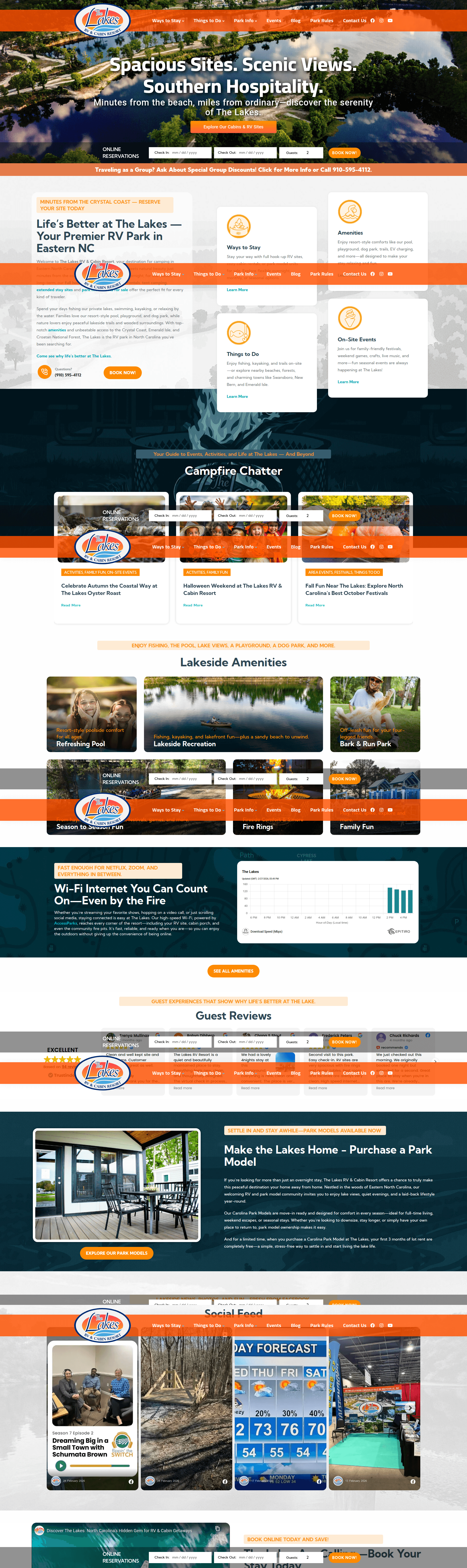 The Lakes RV & Cabin Resort website screenshot