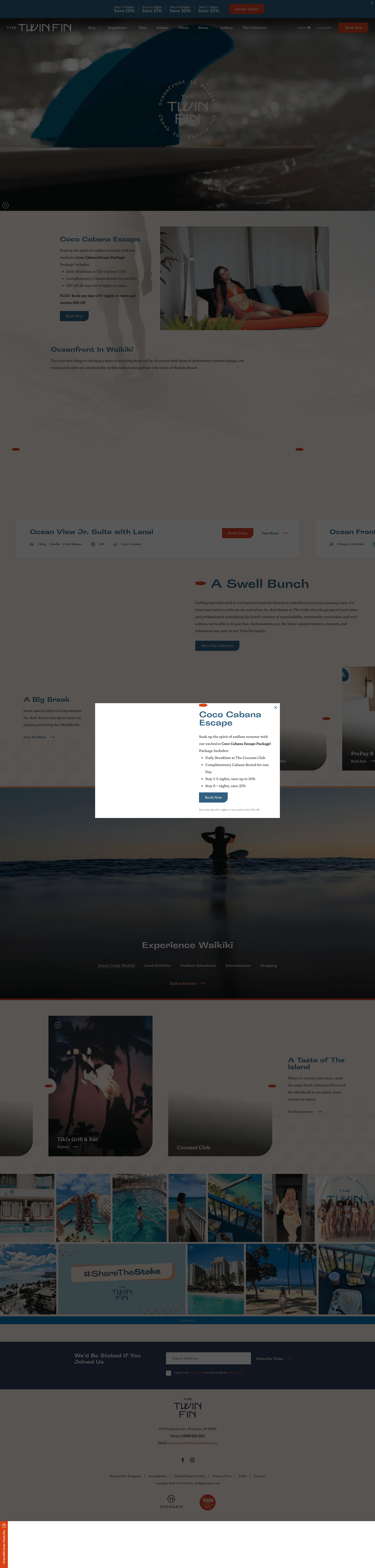 The Twin Fin Hotel website screenshot