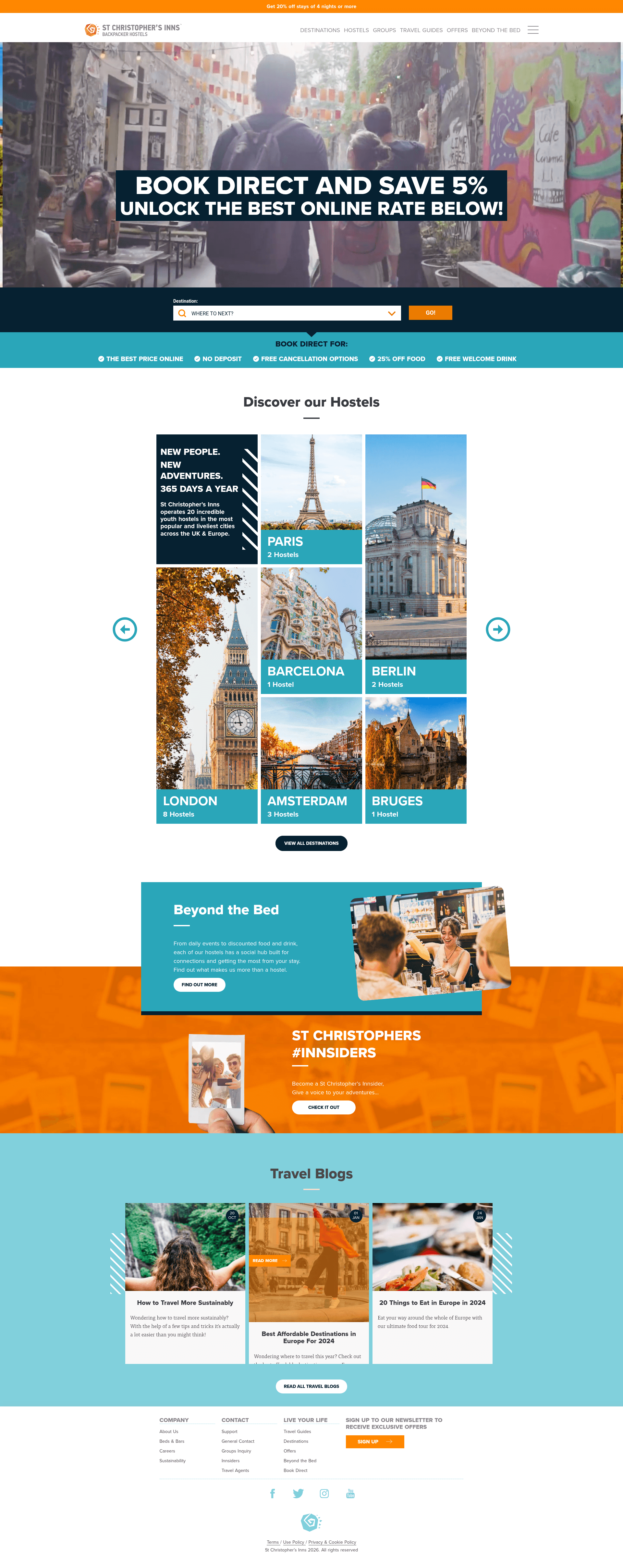 St Christopher's Inns website screenshot