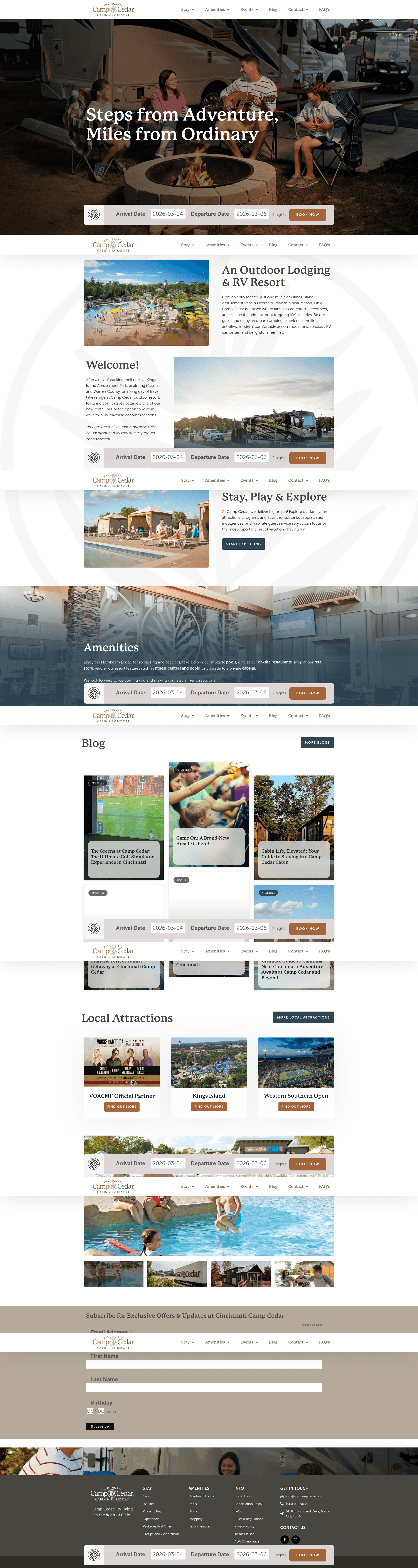 Cincinnati Camp Cedar Cabin and RV Resort website screenshot